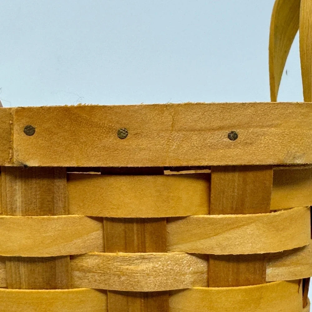 Square Woven Wood Splint Basket with Handles Natural Honey Brown Farmhouse Decor